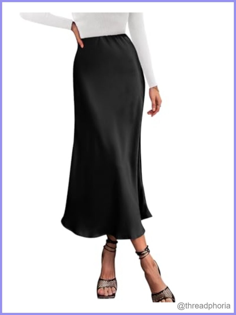 Satin High Waisted Midi Skirt with Ruffle Hem, A-Line Flowy Silhouette for Work